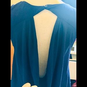 Sleeveless Top Lace Overlay Large Cutouts Navy L